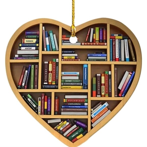 New Christmas Tree Ornament Books Lover Bookworm Heart Book lover Shelf - Picture 2 of 12